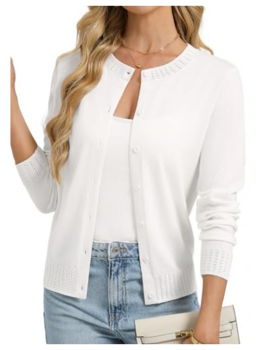 Slim Fit Long Sleeve Button Down Cardigan for Women Lightweight Knit Shrug